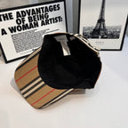 Striped baseball cap interior with dark lining and open crown
