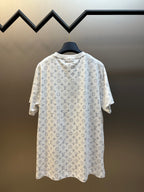 Light monogram patterned T-shirt front view with crew neck and short sleeves