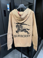 Beige zip-front sweatshirt with horse graphic and BURBERRY logo text on front