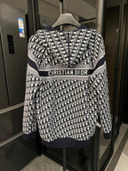 Dior hooded zip jacket with allover black-and-white logo print and logo stripe band