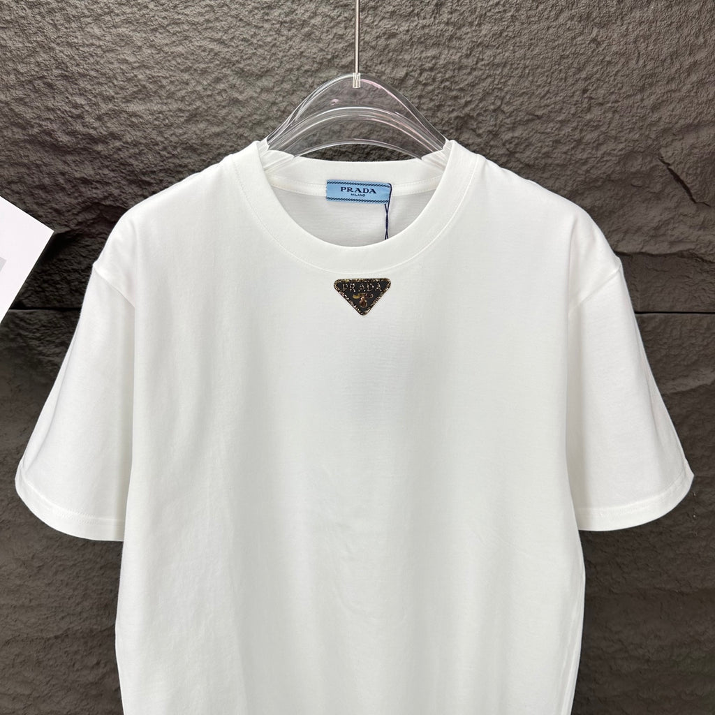 Prada short-sleeve T-shirt in white with triangle logo on chest