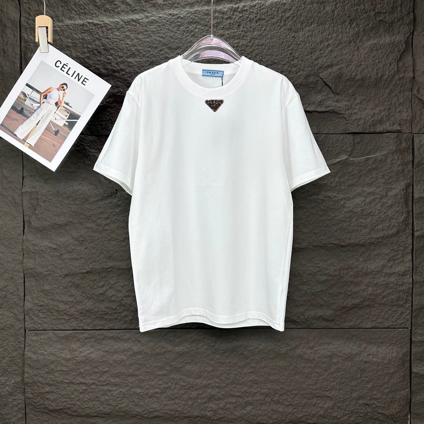 Prada short-sleeve T-shirt in white with small triangle logo on chest