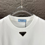 Prada short-sleeve T-shirt collar with triangle logo and blue brand label