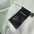 Prada neck label on white short-sleeve T-shirt