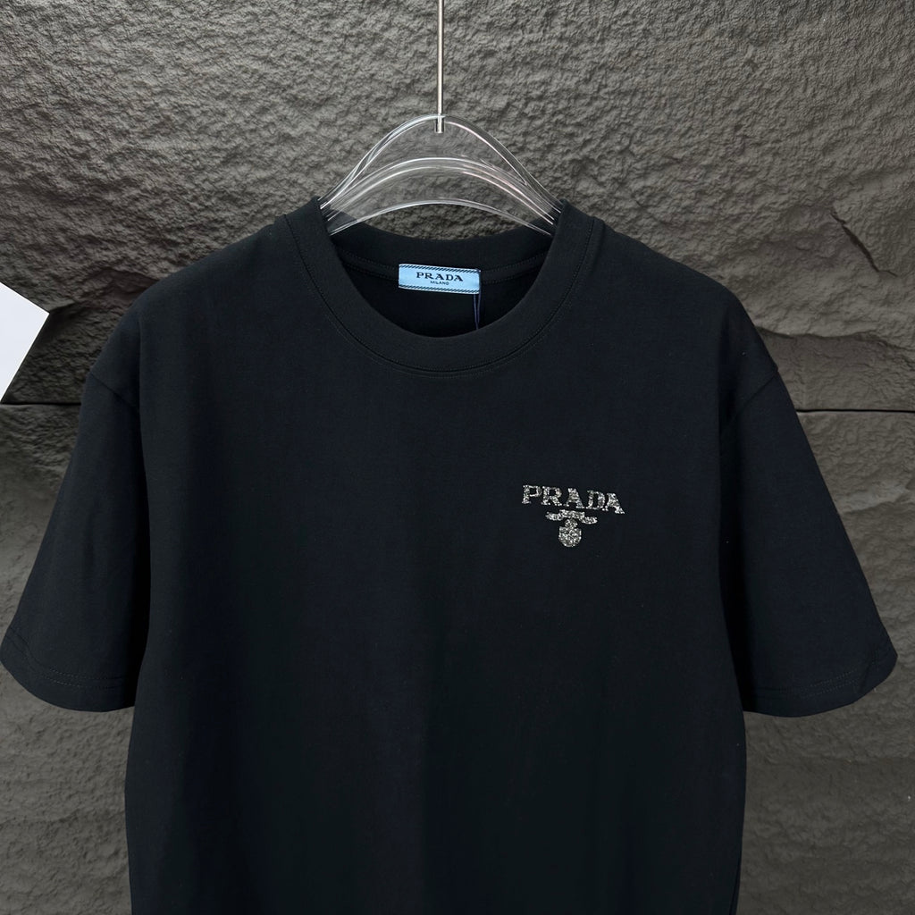 Black Prada short-sleeve T-shirt with PRADA emblem on chest