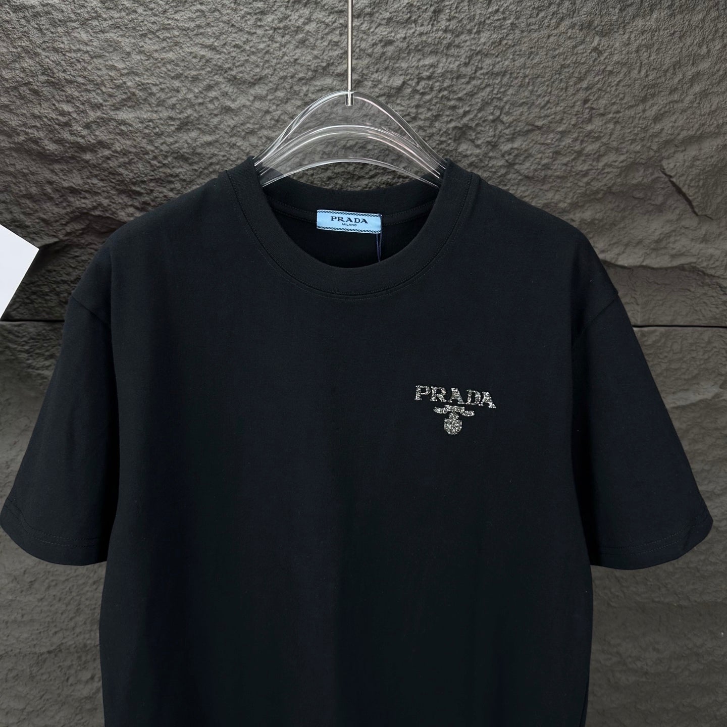 Black Prada short-sleeve T-shirt with PRADA emblem on chest