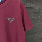 Prada short-sleeve T-shirt sleeve and chest PRADA logo in dark berry.