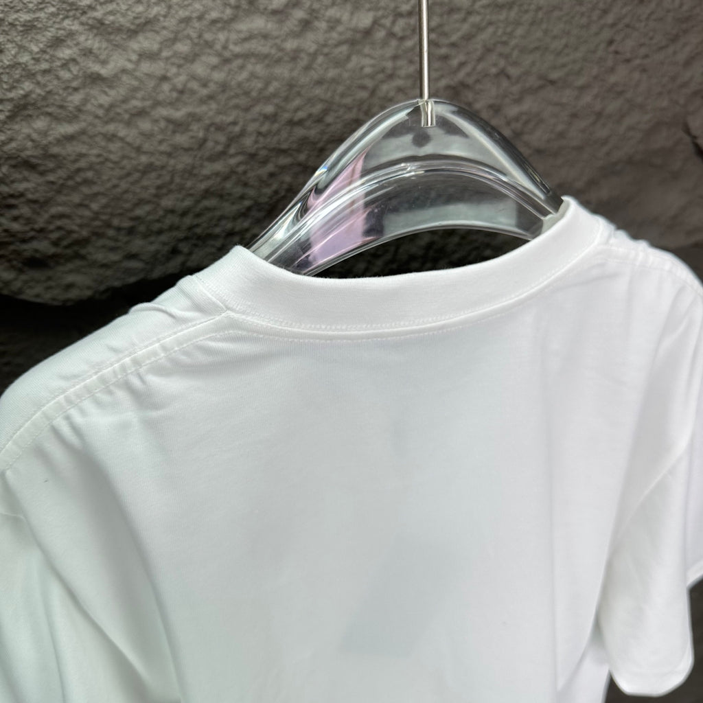 White short-sleeve T-shirt back neckline on hanger