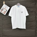 White short-sleeve T-shirt with small PRADA logo on left chest