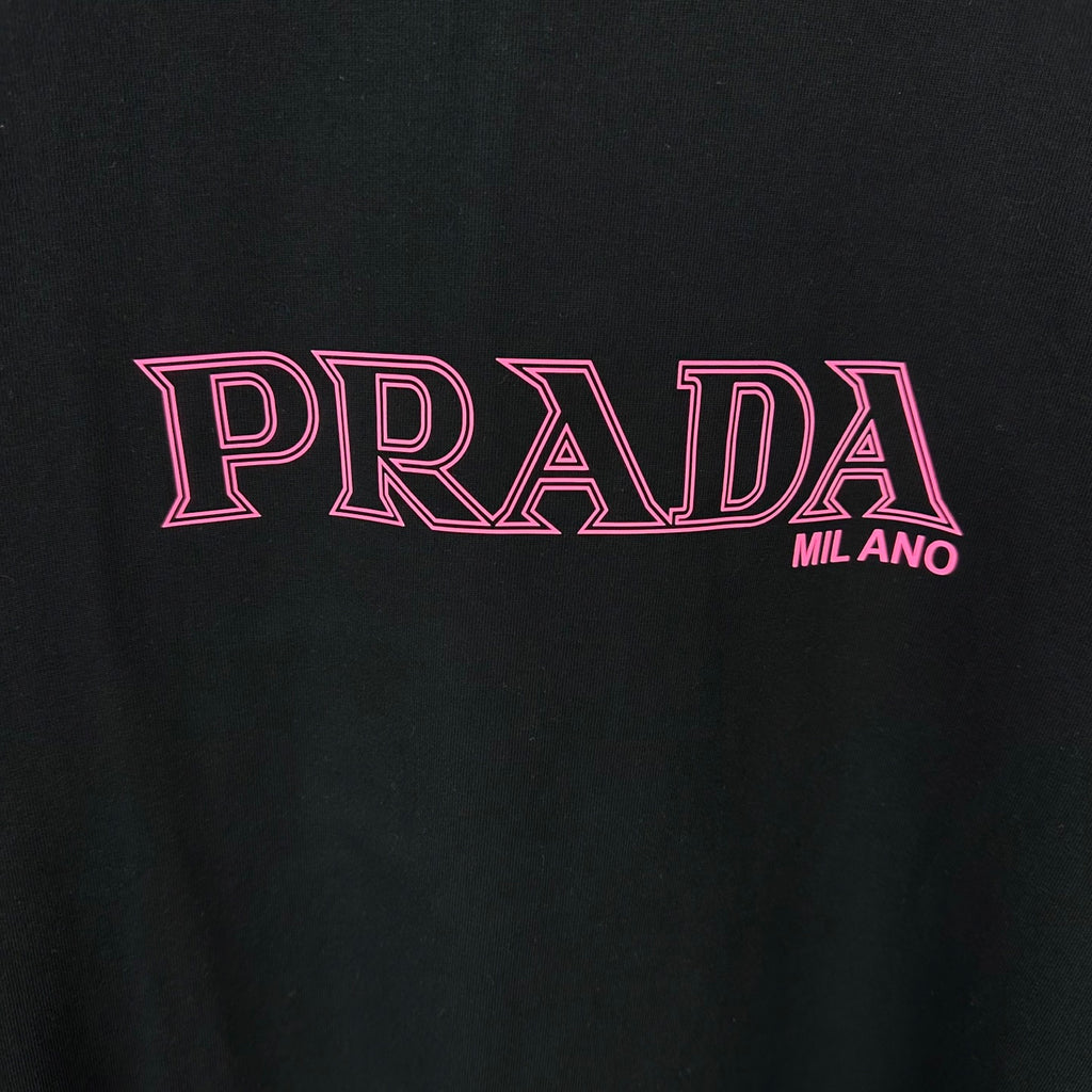 Prada short-sleeve T-shirt logo, pink PRADA MILANO on black