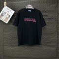 Prada short-sleeve T-shirt, black with pink PRADA MILANO front logo