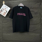 Prada short-sleeve T-shirt, black with pink PRADA MILANO front logo