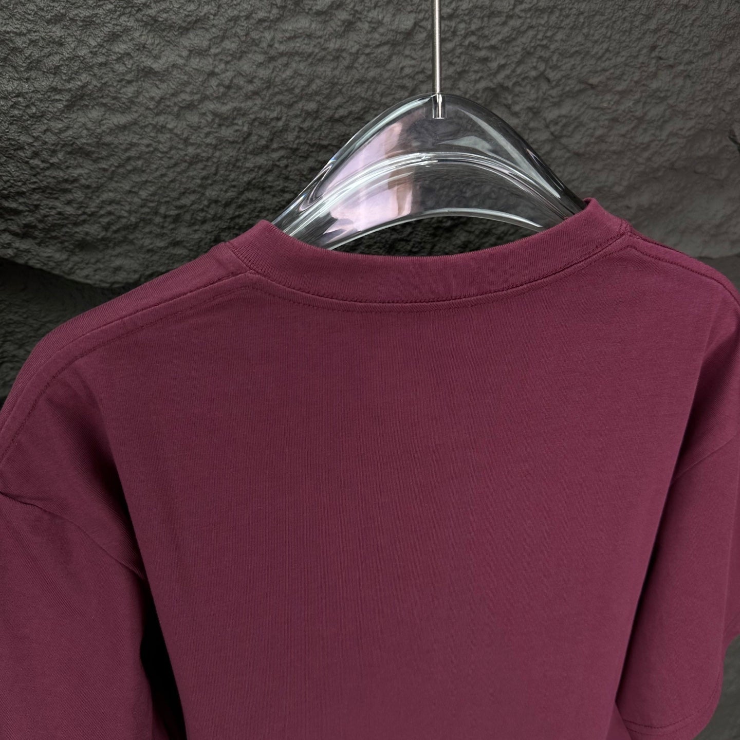 Burgundy crewneck Prada T-shirt, plain back with crew neckline