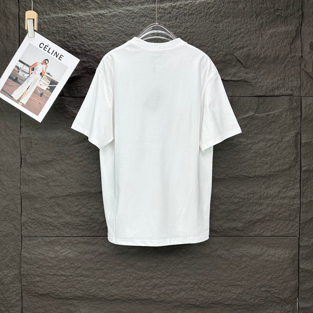 White short-sleeve T-shirt with crew neck; plain back view on a hanger.