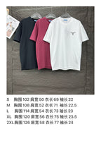 Prada short-sleeve T-shirts in three colors with size chart text below.