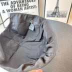 Baseball cap interior lining with size label and stitched panels, dark cap.