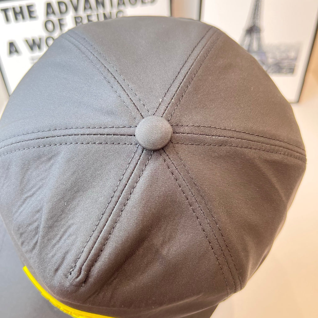 Prada baseball cap, tan, stitched crown seam with small top snap detail