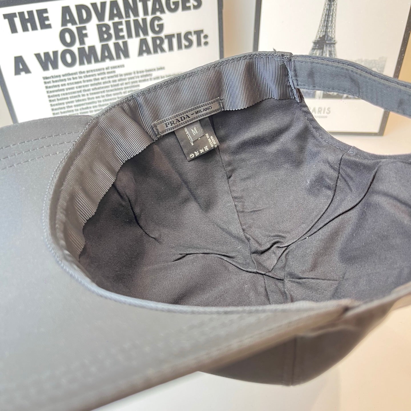 Prada baseball cap, light gray, interior label on inside brim
