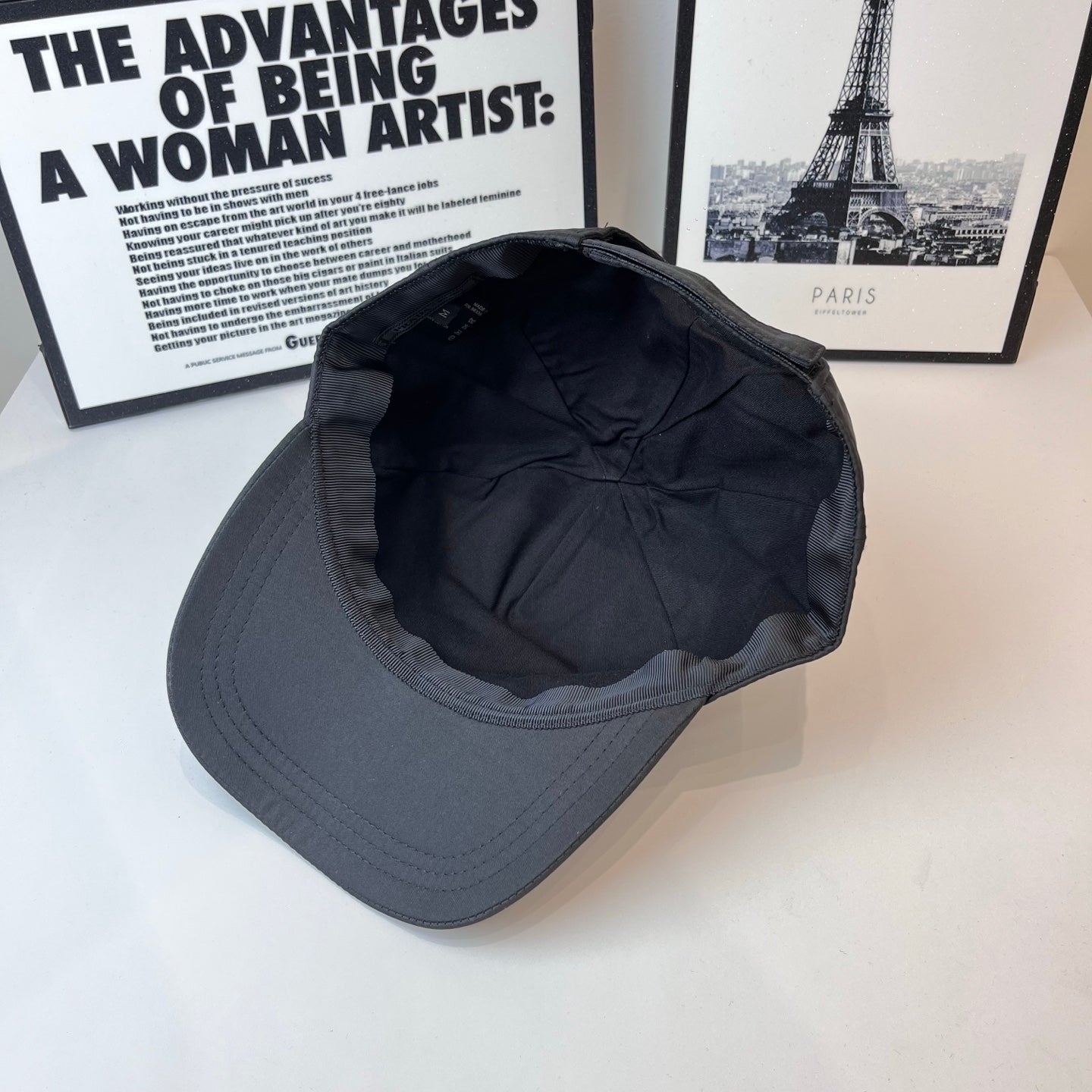 Prada baseball cap, dark gray, interior view with ruched lining