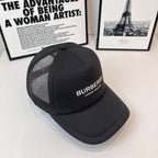 Black Burberry mesh baseball cap with logo and curved brim