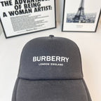 Black Burberry cap with centered front logo and small top button