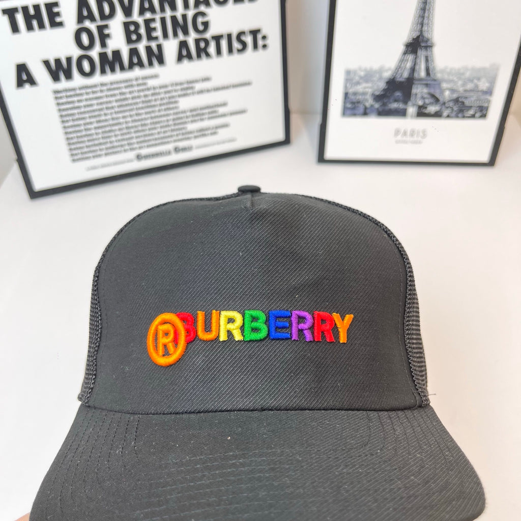 Black mesh baseball cap with Burberry logo on front panel
