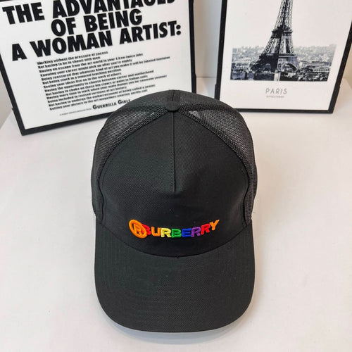 Black Burberry baseball cap with front embroidered logo and curved brim