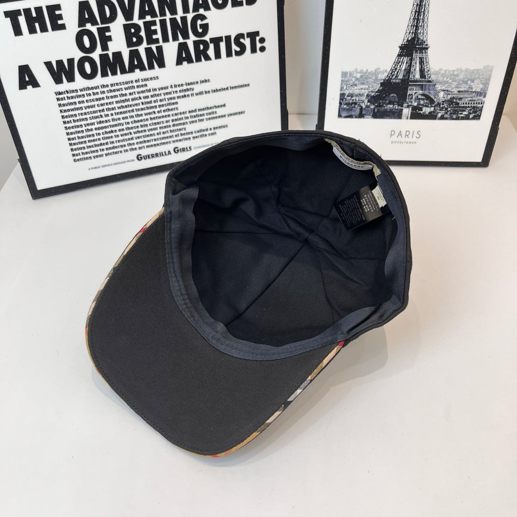 Black cap interior with stitched lining and inner brim edge