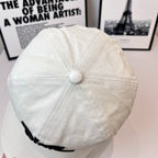 White canvas cap back with round button and curved seam lines.