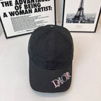 Dior cap, dark canvas with multicolor Dior logo on front