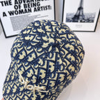 Dior cap with navy-and-cream logo print on back panel, side seam visible.