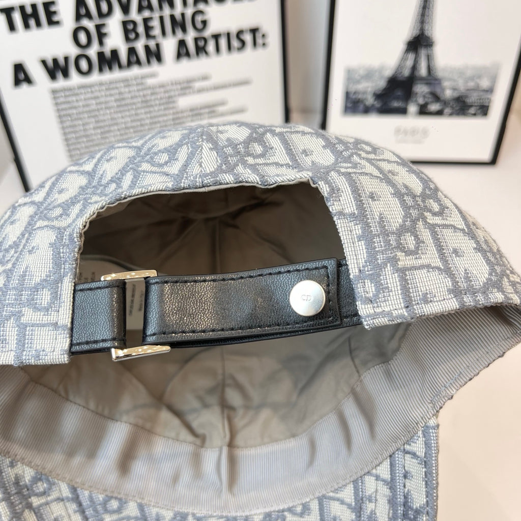 Dior monogram cap interior with dark adjustable strap and buckle