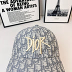 Dior monogram cap, close front view with embroidered gold Dior logo