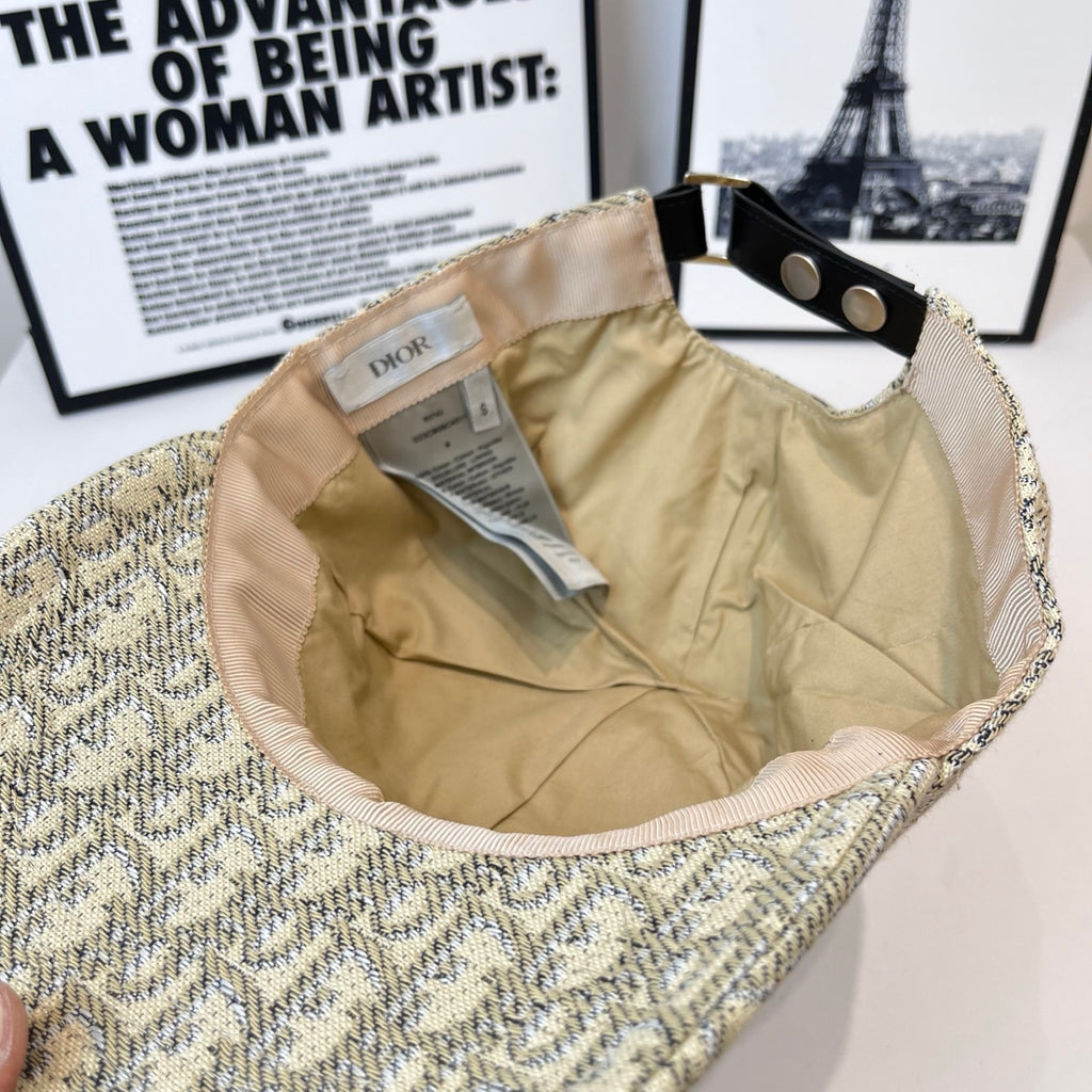 Dior cap interior with beige lining and inner label tag at crown.