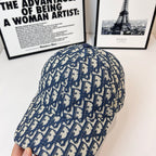 Dior cap in blue with repeating monogram pattern, front view