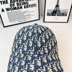 Dior cap in blue with patterned crown, dome top and curved brim