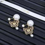 Dior gold filigree drop earrings with round white pearl beads