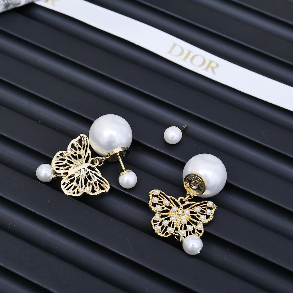 Dior pearl stud and drop earrings in gold tone