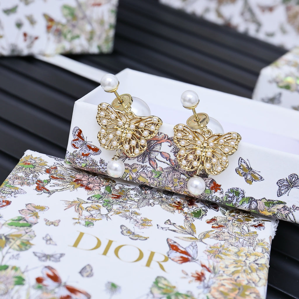 Dior gold filigree hoop earrings with pearl drops