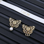 Dior gold-tone butterfly earrings with pearl drops and crystals