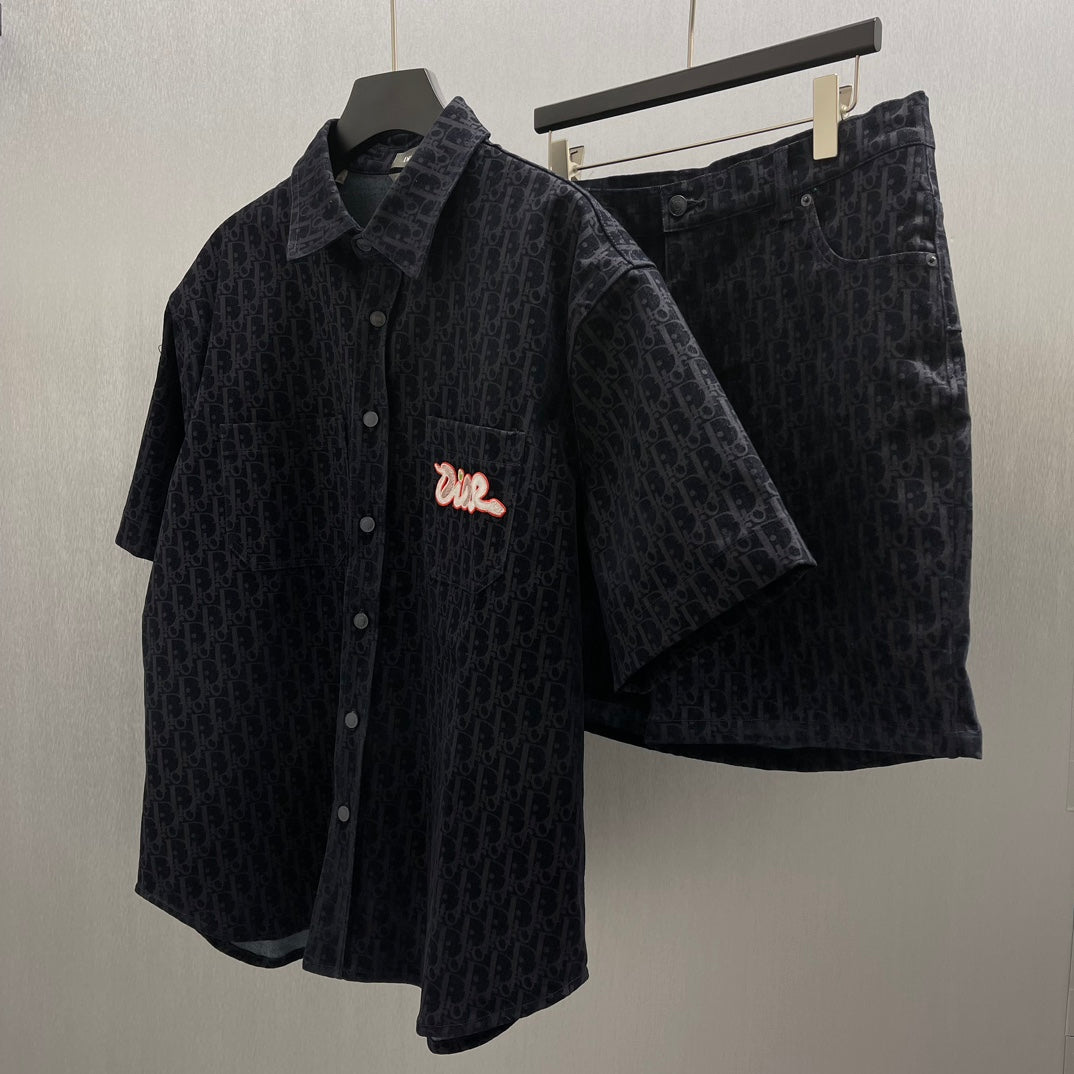 Dior patterned shorts and shirt set, shorts shown on hanger