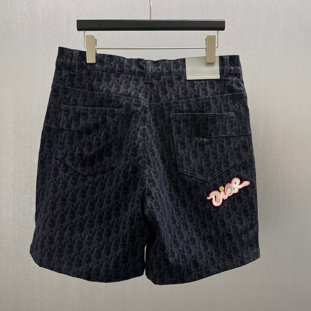Dior logo shorts with red and white embroidered logo on front