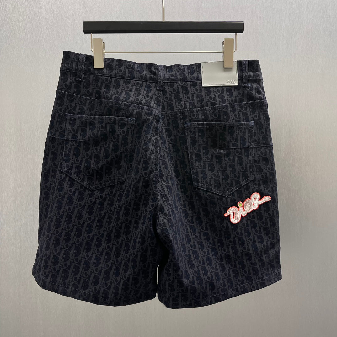Dior logo shorts with red and white embroidered logo on front