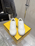 Fendi unisex sneakers, white leather, lace-up with logo on tongue and sides