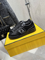 Fendi unisex sneakers, black low-top with FF emblem and FENDI logo on heel