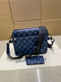 Louis Vuitton blue monogram crossbody bag with zipper and adjustable shoulder strap