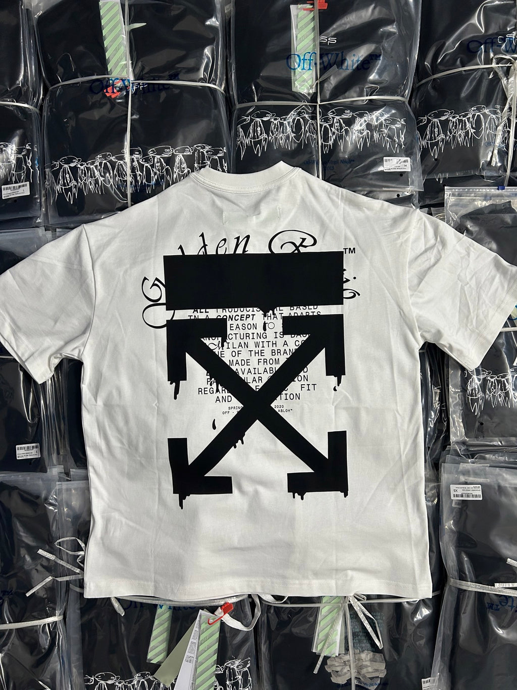Off White graphic T-shirt, white with black square X-style arrow graphic