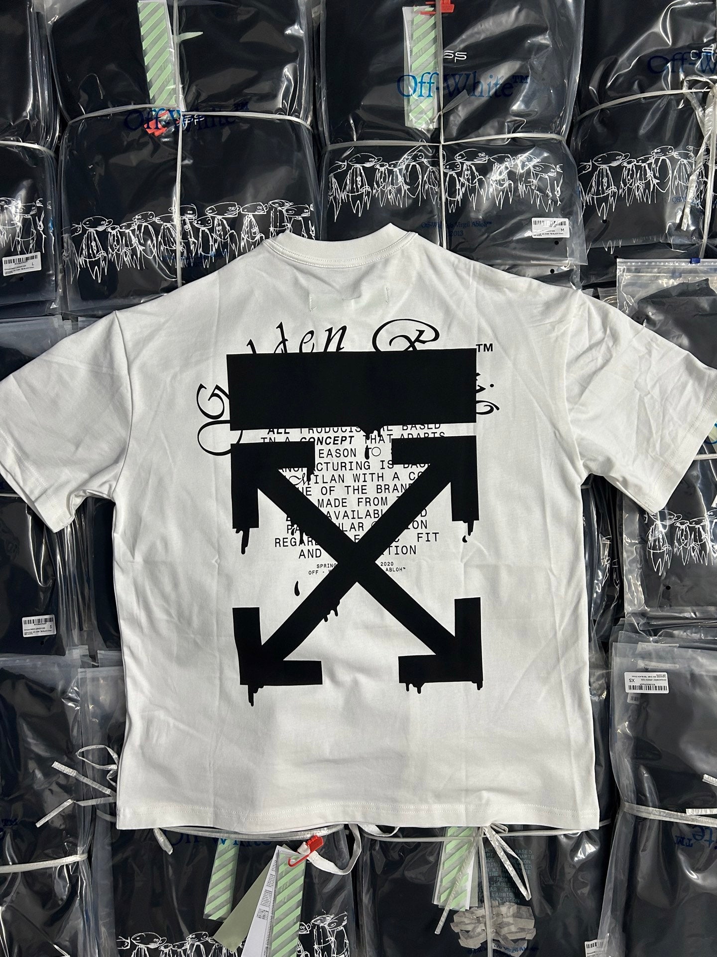 Off White graphic T-shirt, white with black square X-style arrow graphic