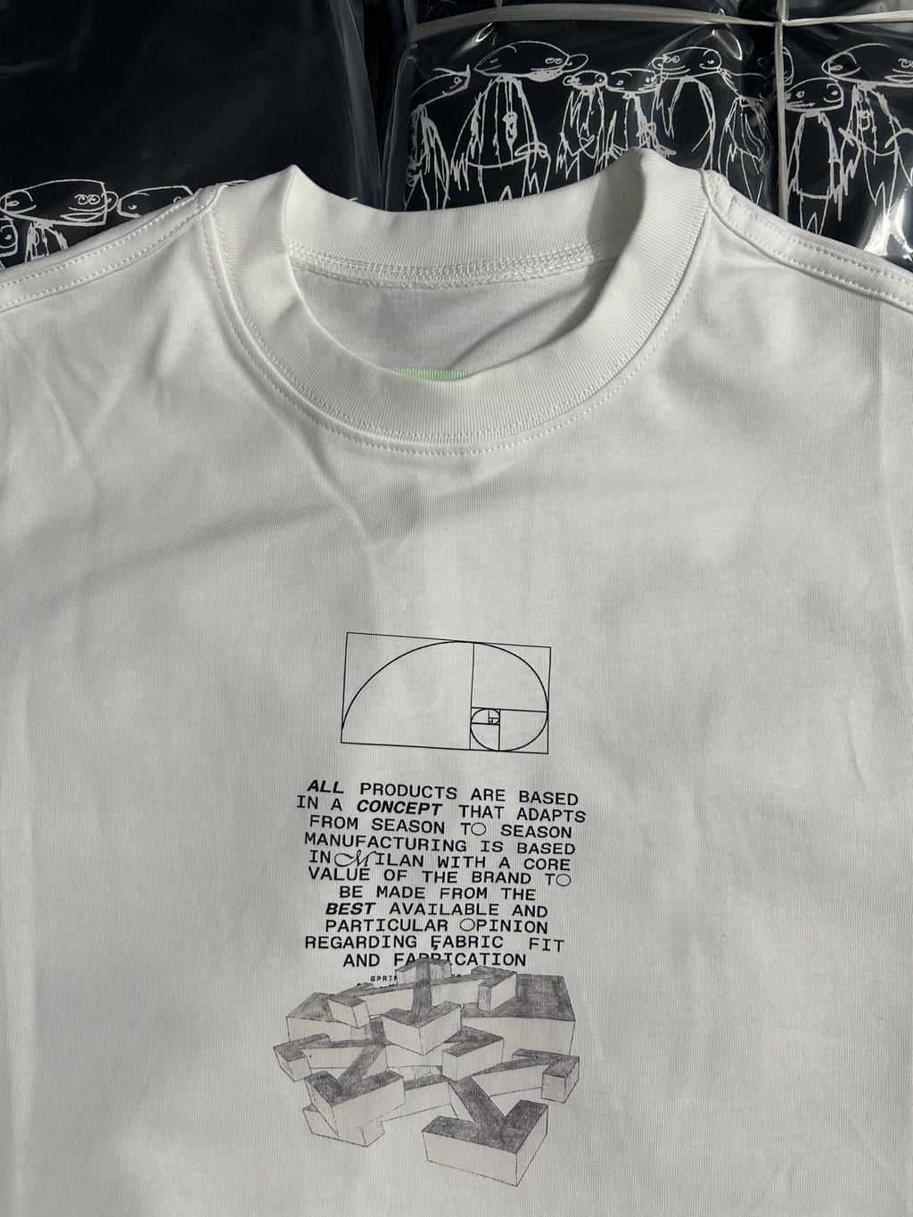 Off White graphic T-shirt with crew neck; white with black text and logo print