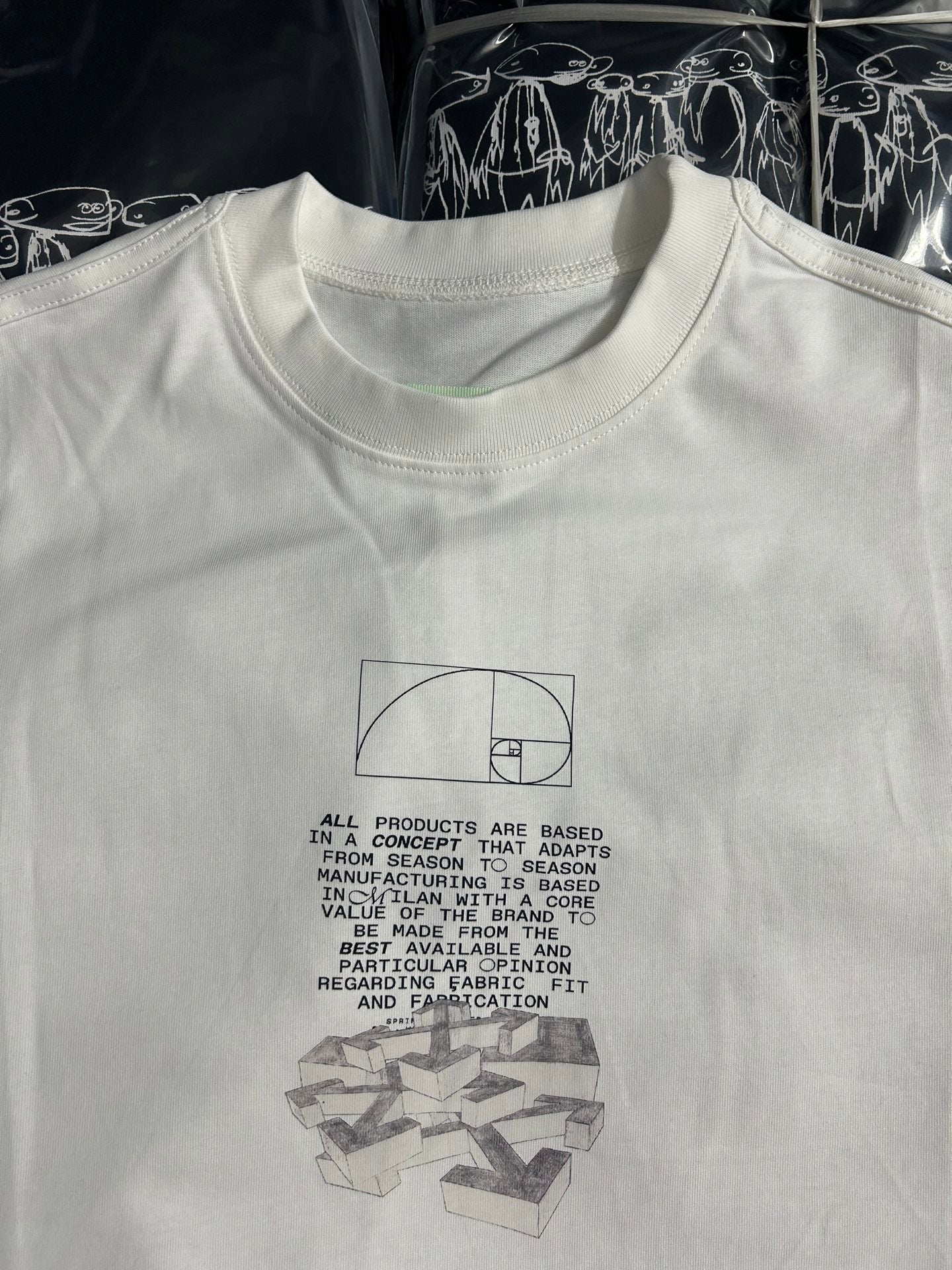 Off White graphic T-shirt with crew neck; white with black text and logo print